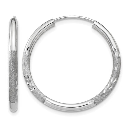 14k White Gold 2x20mm Satin Diamond-cut Endless Tube Hoop Earrings