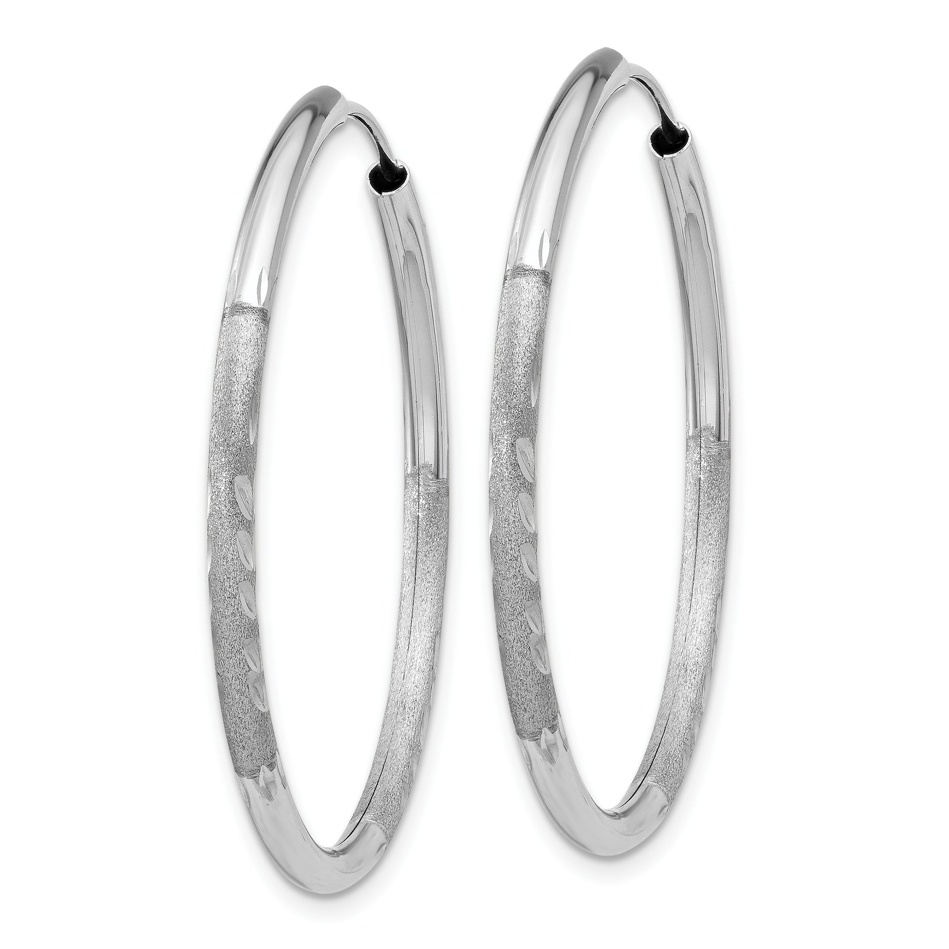 14k White Gold 2x30mm Satin Diamond-cut Endless Tube Hoop Earrings