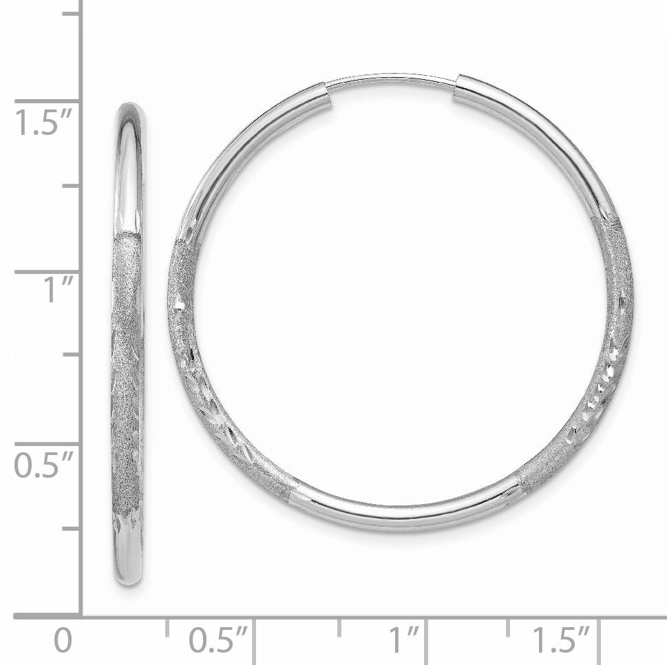 14k White Gold 2x30mm Satin Diamond-cut Endless Tube Hoop Earrings