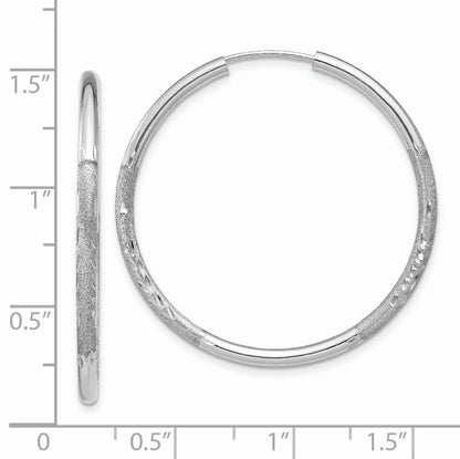 14k White Gold 2x30mm Satin Diamond-cut Endless Tube Hoop Earrings