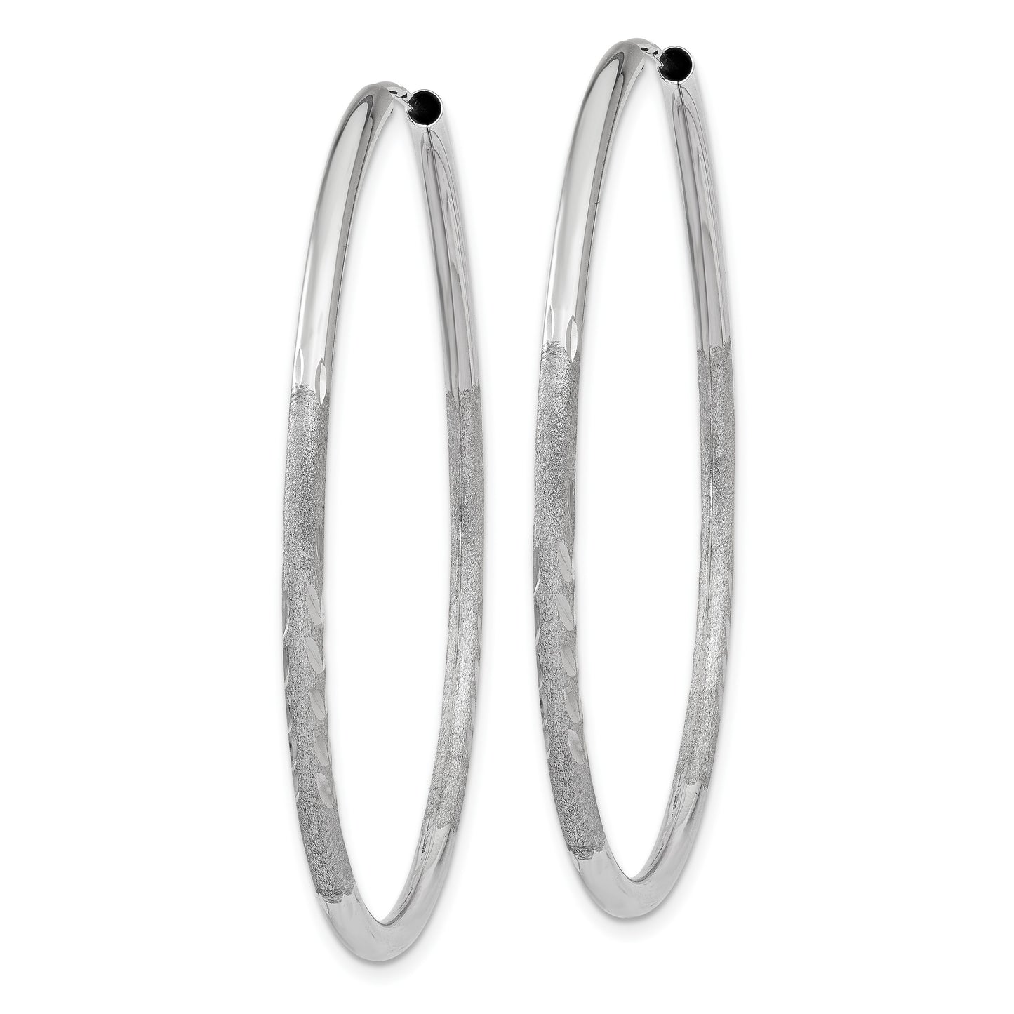 14k White Gold 2x40mm Satin Diamond-cut Endless Tube Hoop Earrings