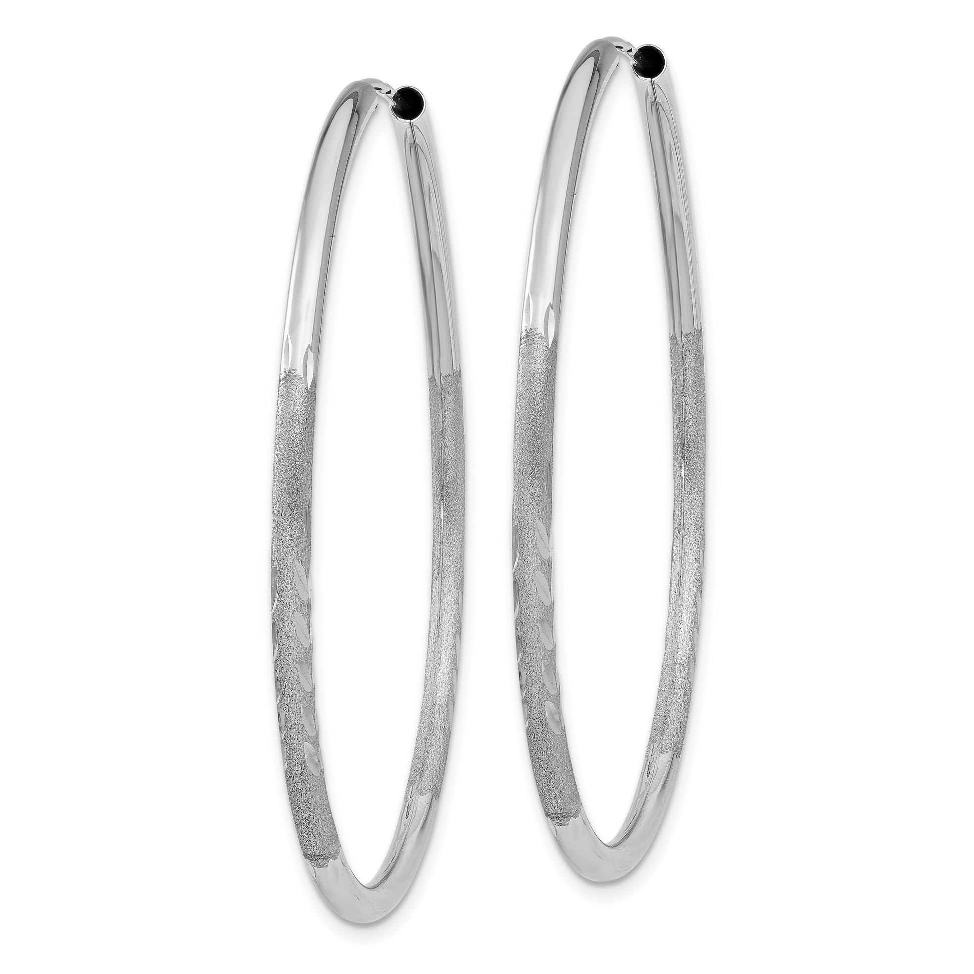 14k White Gold 2x40mm Satin Diamond-cut Endless Tube Hoop Earrings