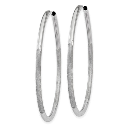 14k White Gold 2x40mm Satin Diamond-cut Endless Tube Hoop Earrings