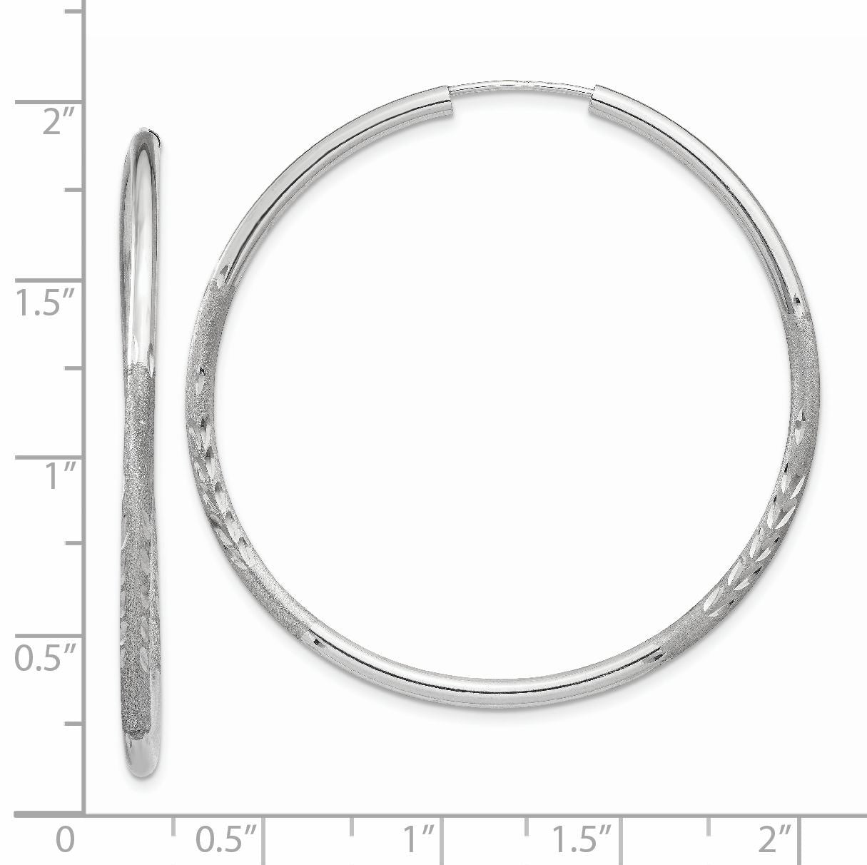 14k White Gold 2x40mm Satin Diamond-cut Endless Tube Hoop Earrings