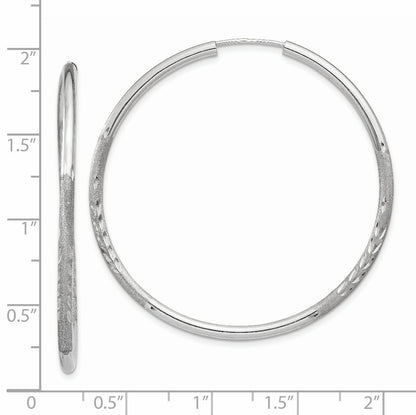 14k White Gold 2x40mm Satin Diamond-cut Endless Tube Hoop Earrings