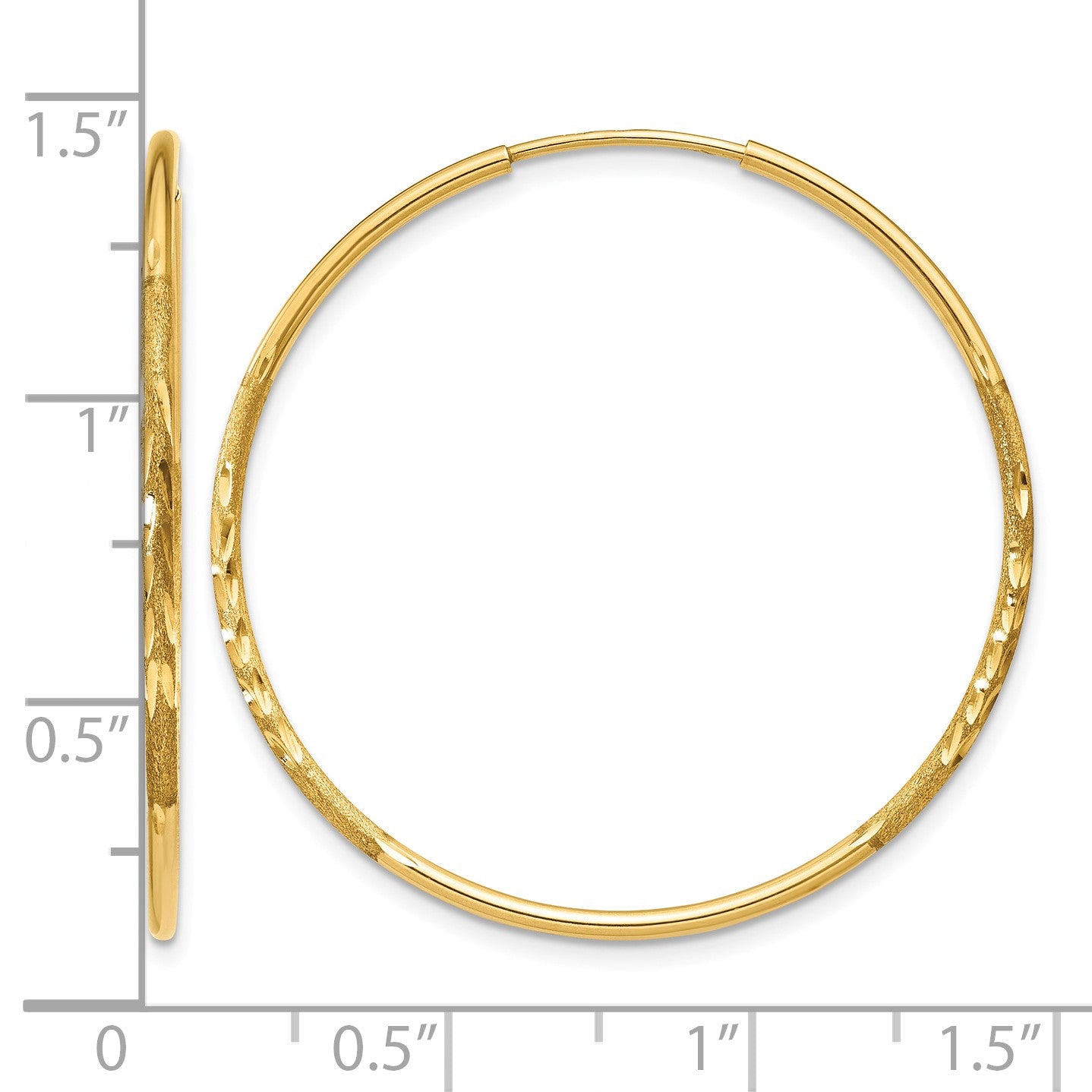 14k 1.2x30mm Satin Diamond-cut Endless Tube Hoop Earrings