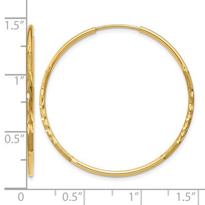 14k 1.2x30mm Satin Diamond-cut Endless Tube Hoop Earrings
