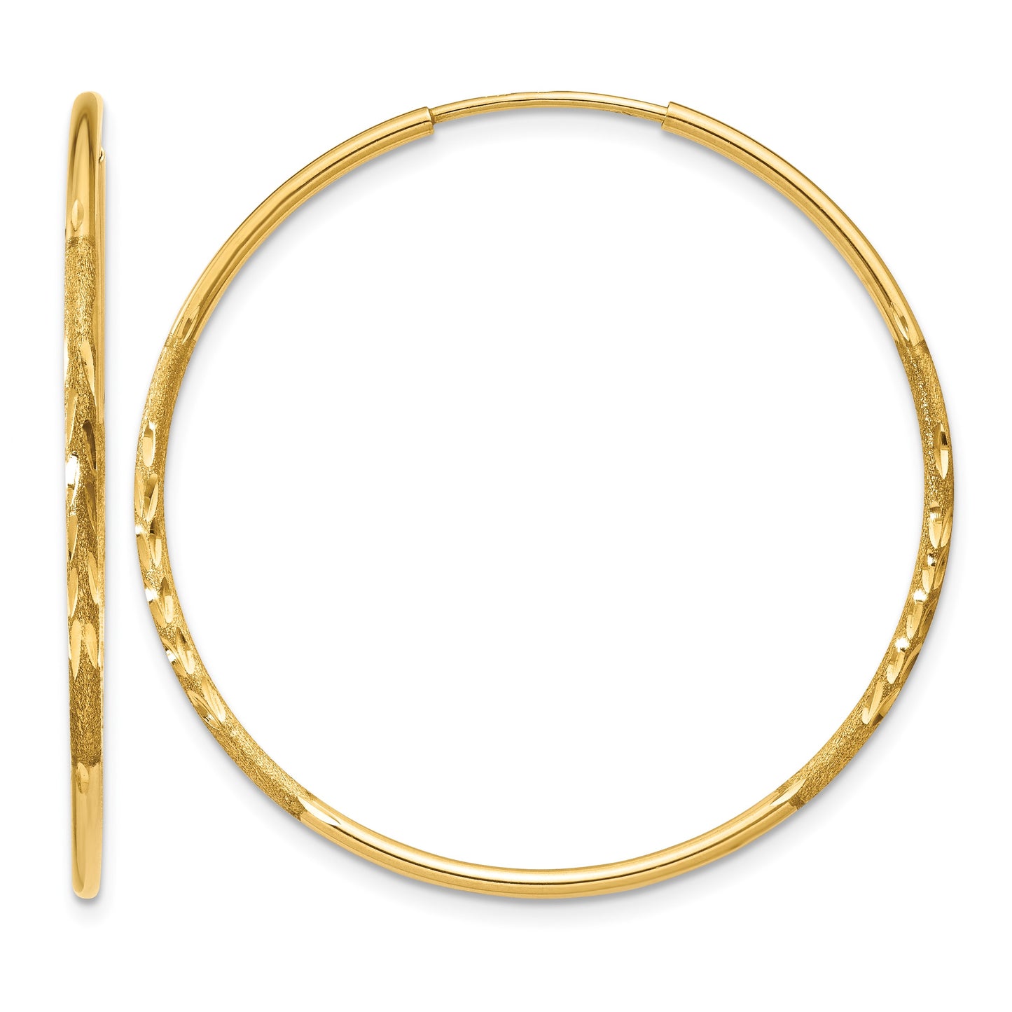 14k 1.2x30mm Satin Diamond-cut Endless Tube Hoop Earrings