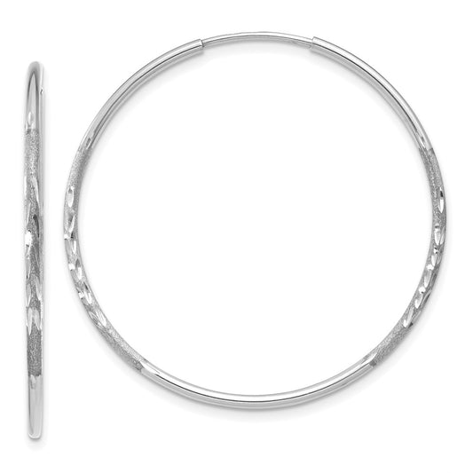 14K White Gold 1.25mm Diamond-cut Endless Hoop Earring