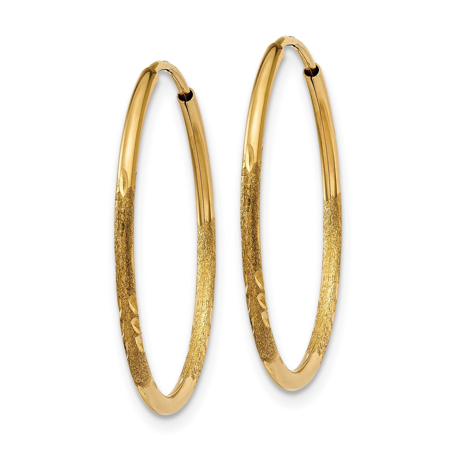 14k 1.2x20mm Satin Diamond-cut Endless Tube Hoop Earrings