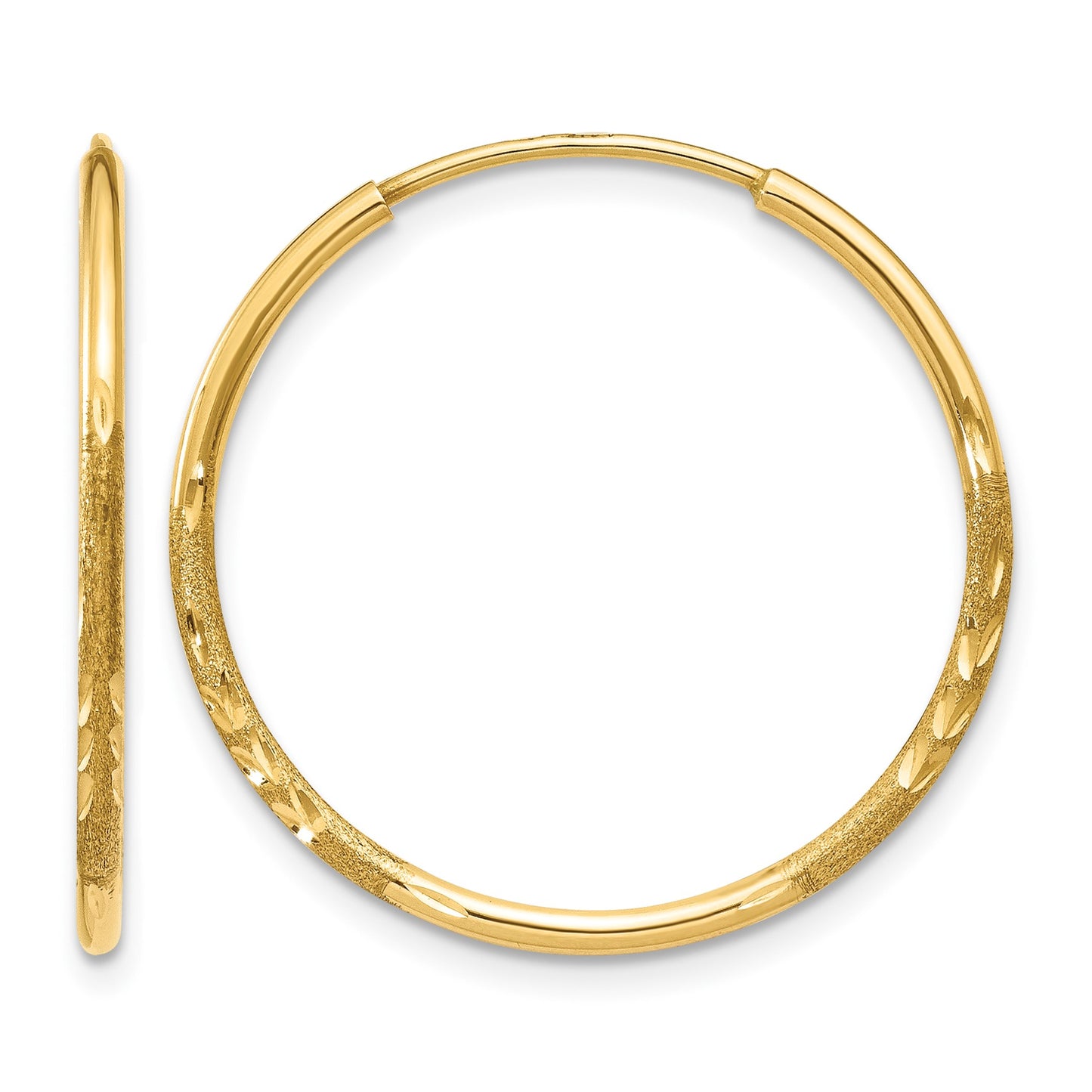 14k 1.2x20mm Satin Diamond-cut Endless Tube Hoop Earrings