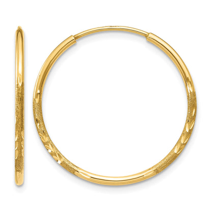 14k 1.2x20mm Satin Diamond-cut Endless Tube Hoop Earrings
