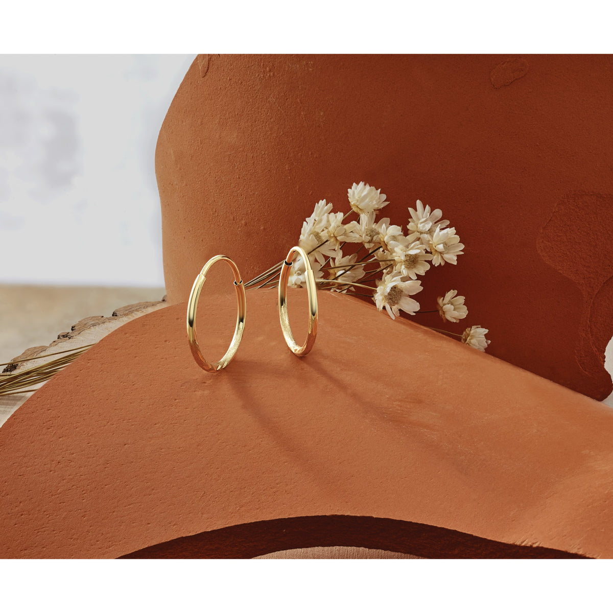 14k 1.2x15mm Satin Diamond-cut Endless Tube Hoop Earrings