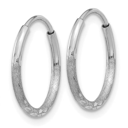 14K White Gold 1.2x12mm Satin Diamond-cut Endless Tube Hoop Earrings