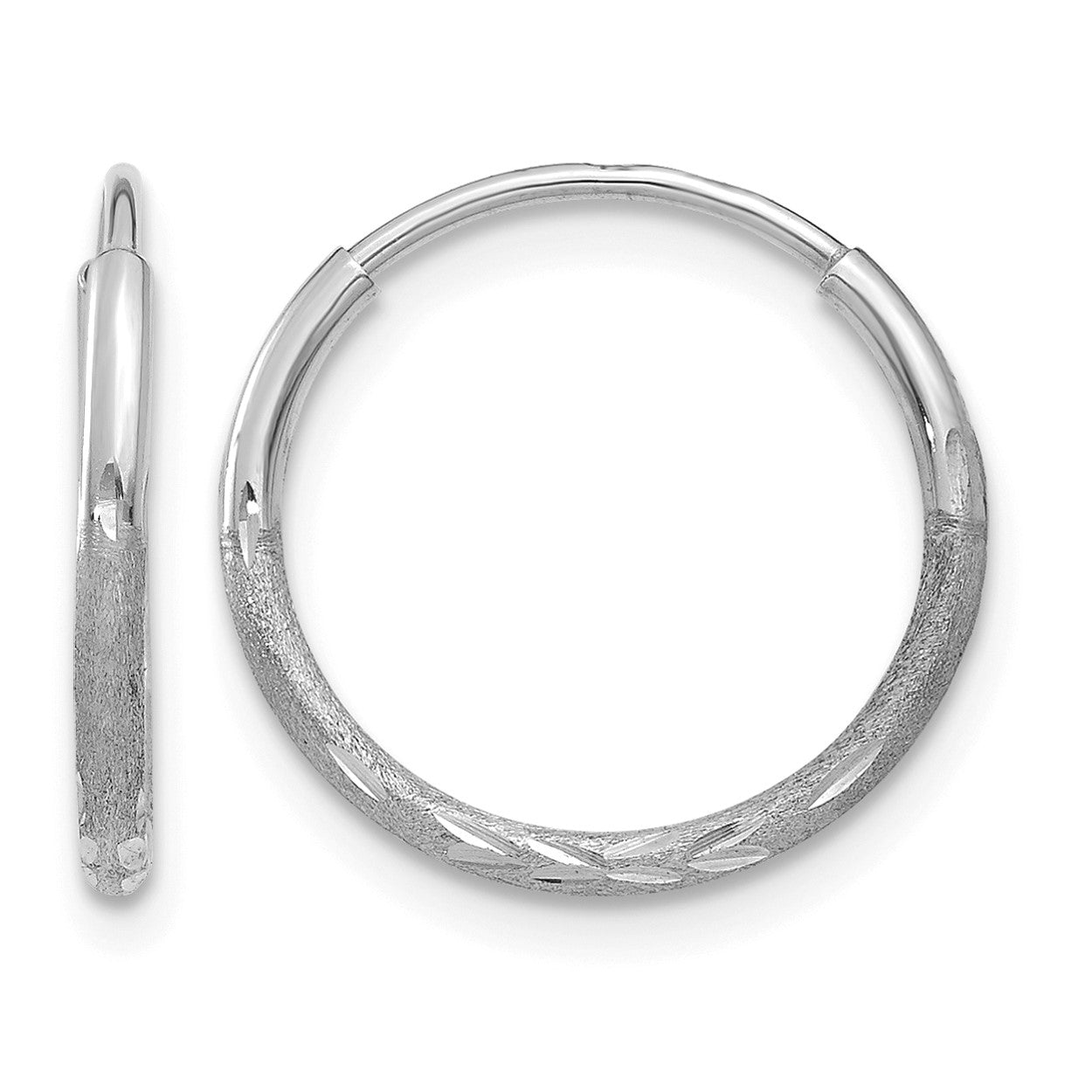 14K White Gold 1.2x12mm Satin Diamond-cut Endless Tube Hoop Earrings