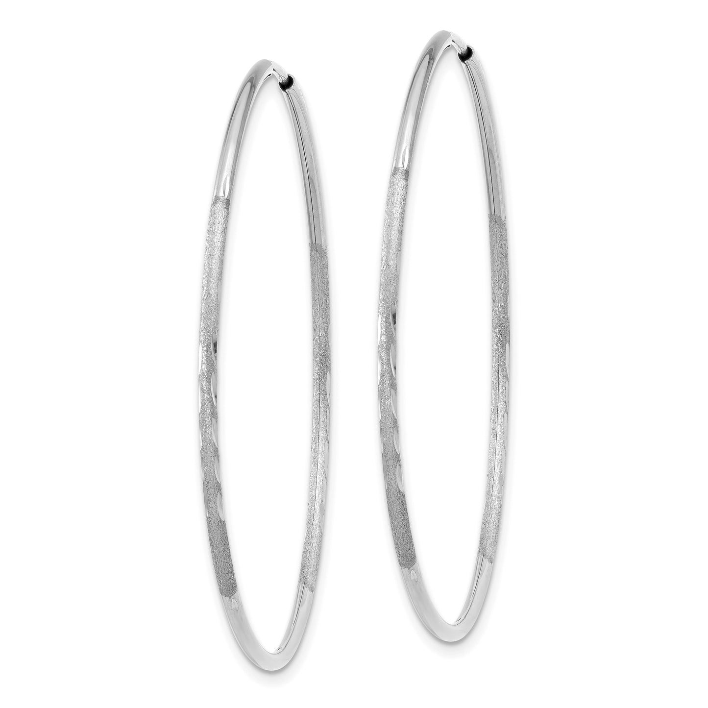 14K White Gold 1.2x40mm Satin Diamond-cut Endless Tube Hoop Earrings
