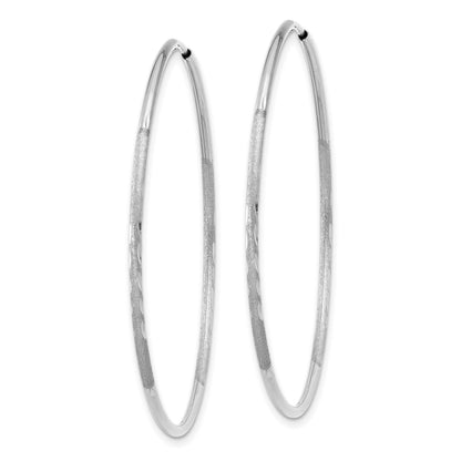 14K White Gold 1.2x40mm Satin Diamond-cut Endless Tube Hoop Earrings