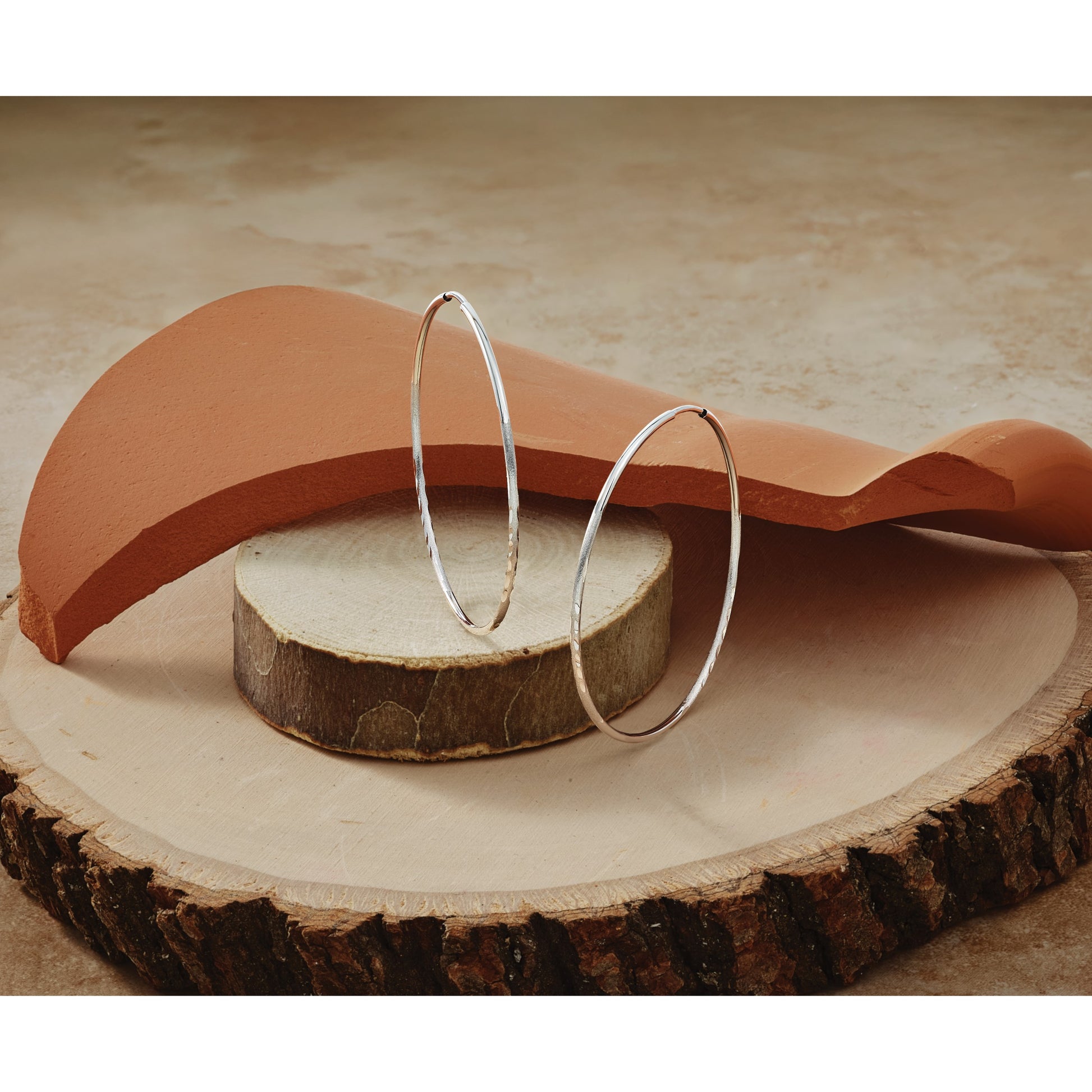 14K White Gold 1.2x40mm Satin Diamond-cut Endless Tube Hoop Earrings