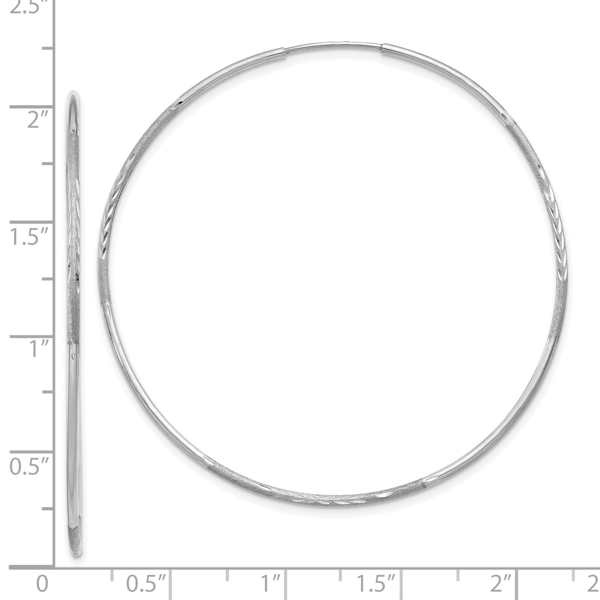 14K White Gold 1.2x50mm Satin Diamond-cut Endless Tube Hoop Earrings