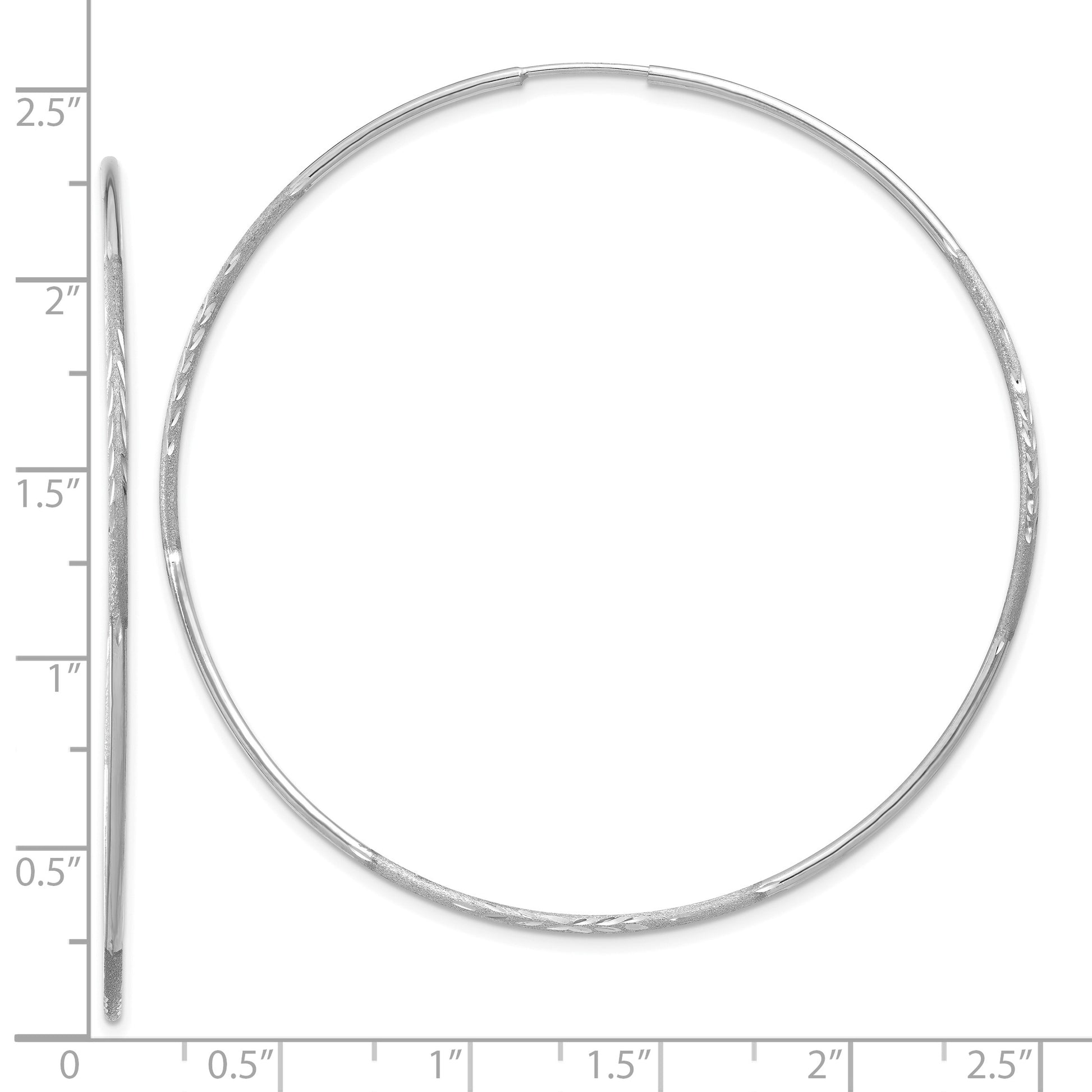 14K White Gold 1.2x60mm Satin Diamond-cut Endless Tube Hoop Earrings