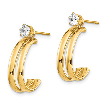 14K Yellow Gold Polished w/CZ Stud Earring Jackets