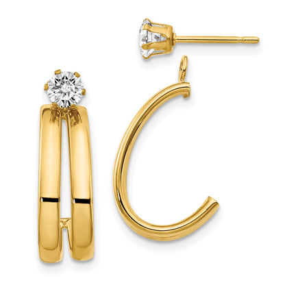 14K Yellow Gold Polished w/CZ Stud Earring Jackets