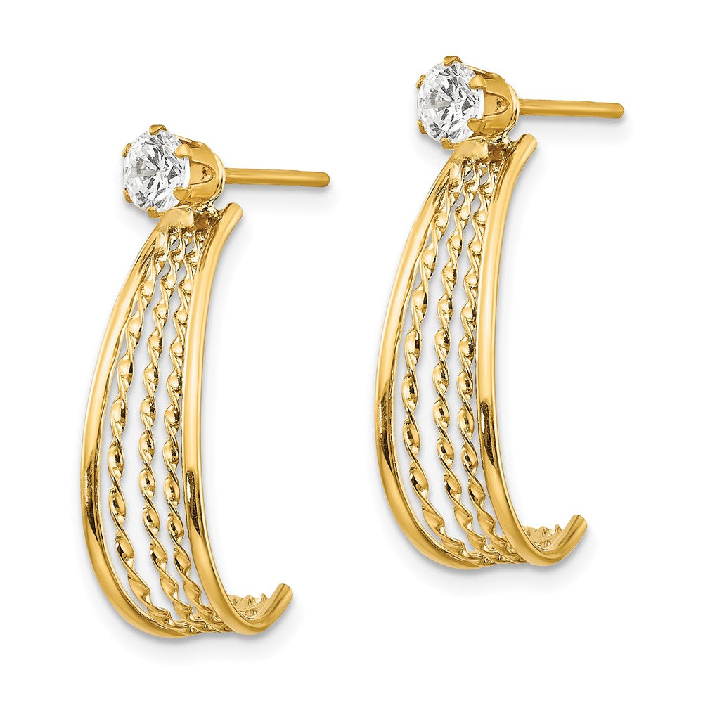 14K Yellow Gold J Hoop Polished w/CZ Stud Earrings