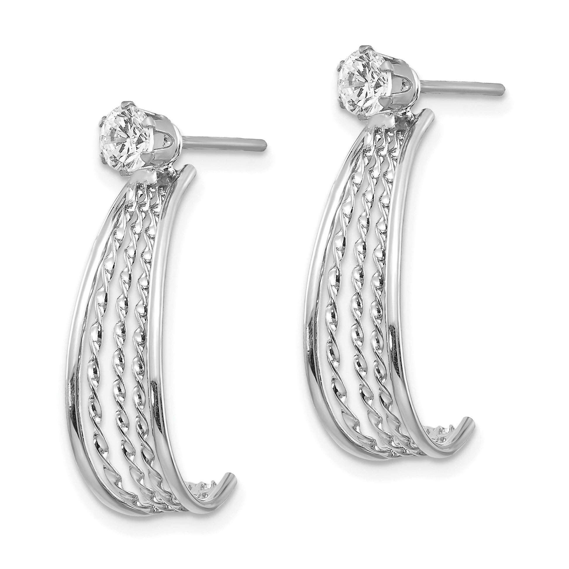 14K White Gold Polished J-Hoop Jackets with 4mm CZ Stud Earrings