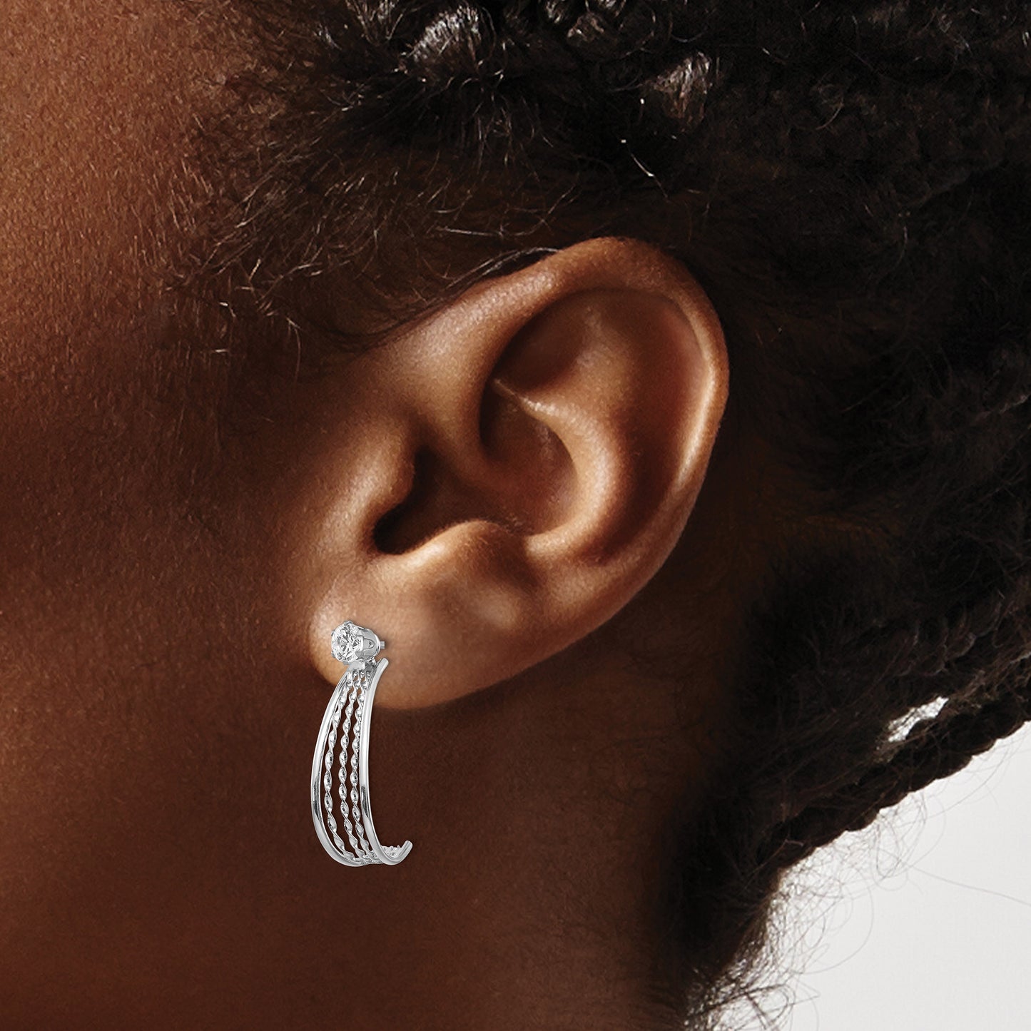 14K White Gold Polished J-Hoop Jackets with 4mm CZ Stud Earrings