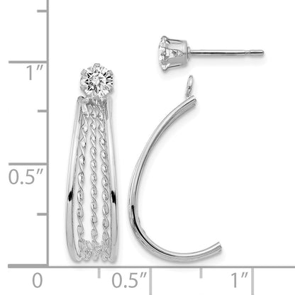14K White Gold Polished J-Hoop Jackets with 4mm CZ Stud Earrings