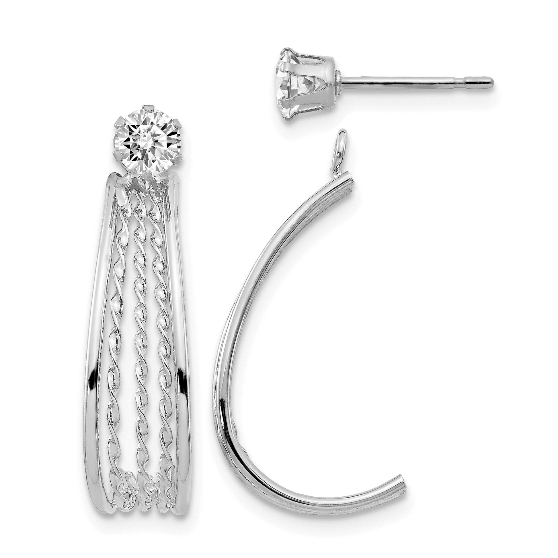 14K White Gold Polished J-Hoop Jackets with 4mm CZ Stud Earrings