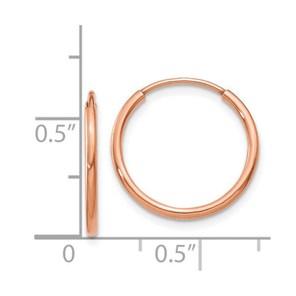 14k Rose Gold 1.2mm Polished Endless Hoop Earrings