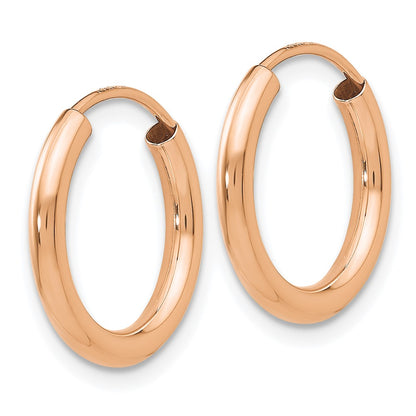 14k Rose Gold Polished Round Endless 2mm Hoop Earrings