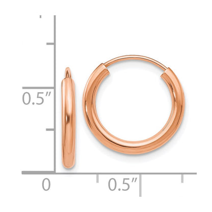 14k Rose Gold Polished Round Endless 2mm Hoop Earrings