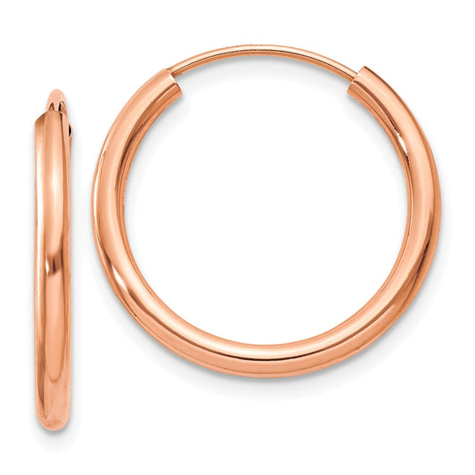 14k Rose Gold Polished Round Endless 2mm Hoop Earrings