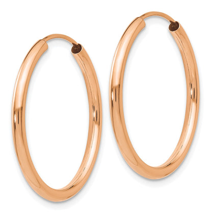 14k Rose Gold Polished Round Endless 2mm Hoop Earrings