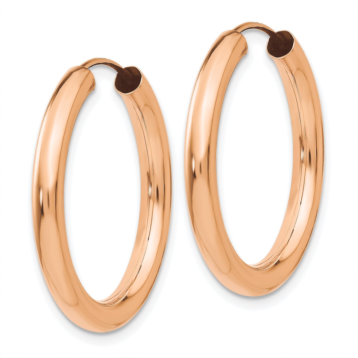 14k Rose Gold 3.00x25mm Polished Endless Tube Hoop Earrings