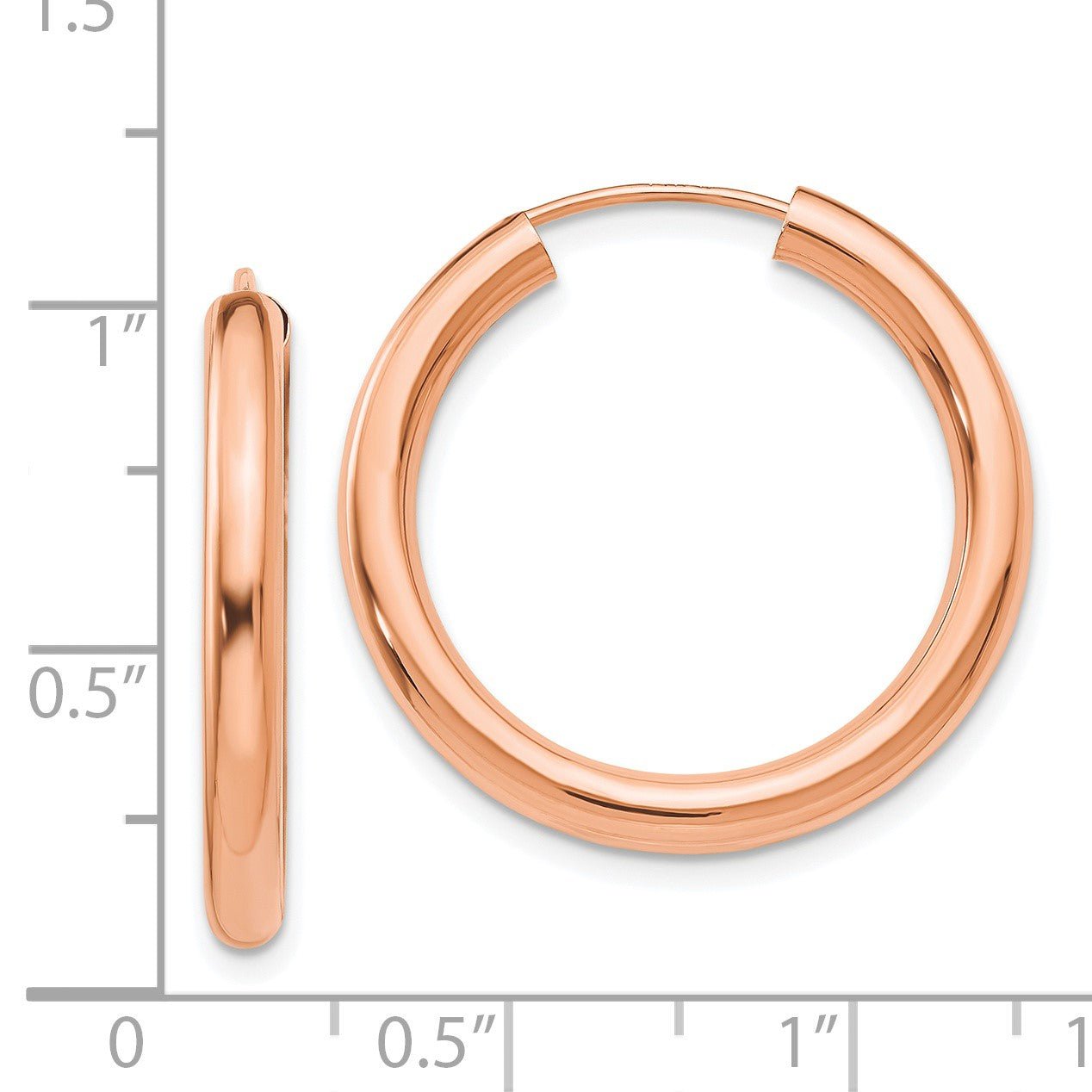 14k Rose Gold 3.00x25mm Polished Endless Tube Hoop Earrings