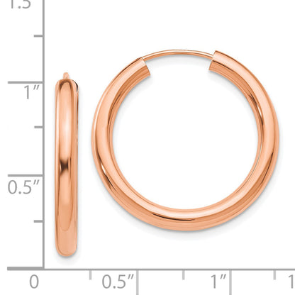 14k Rose Gold 3.00x25mm Polished Endless Tube Hoop Earrings