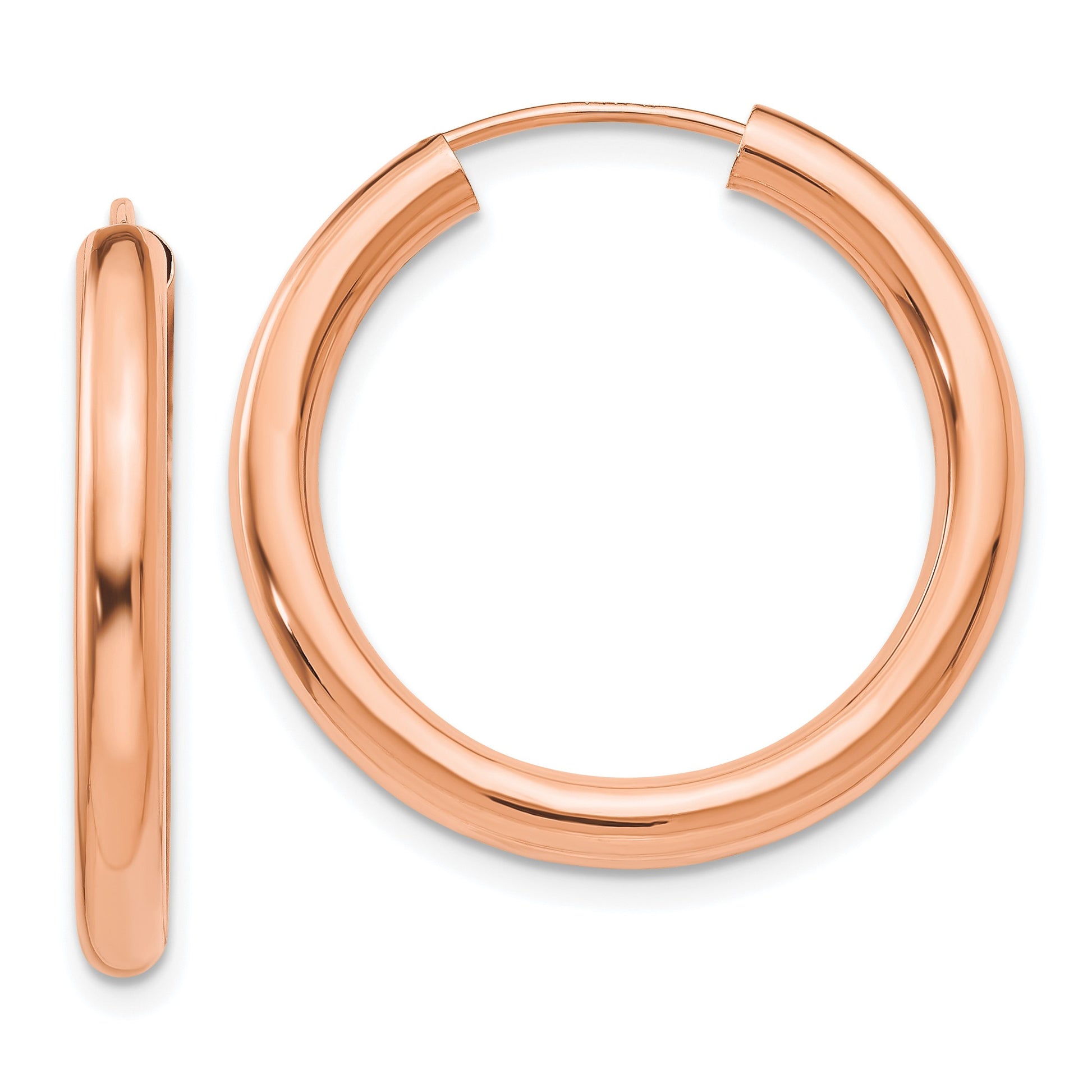 14k Rose Gold 3.00x25mm Polished Endless Tube Hoop Earrings
