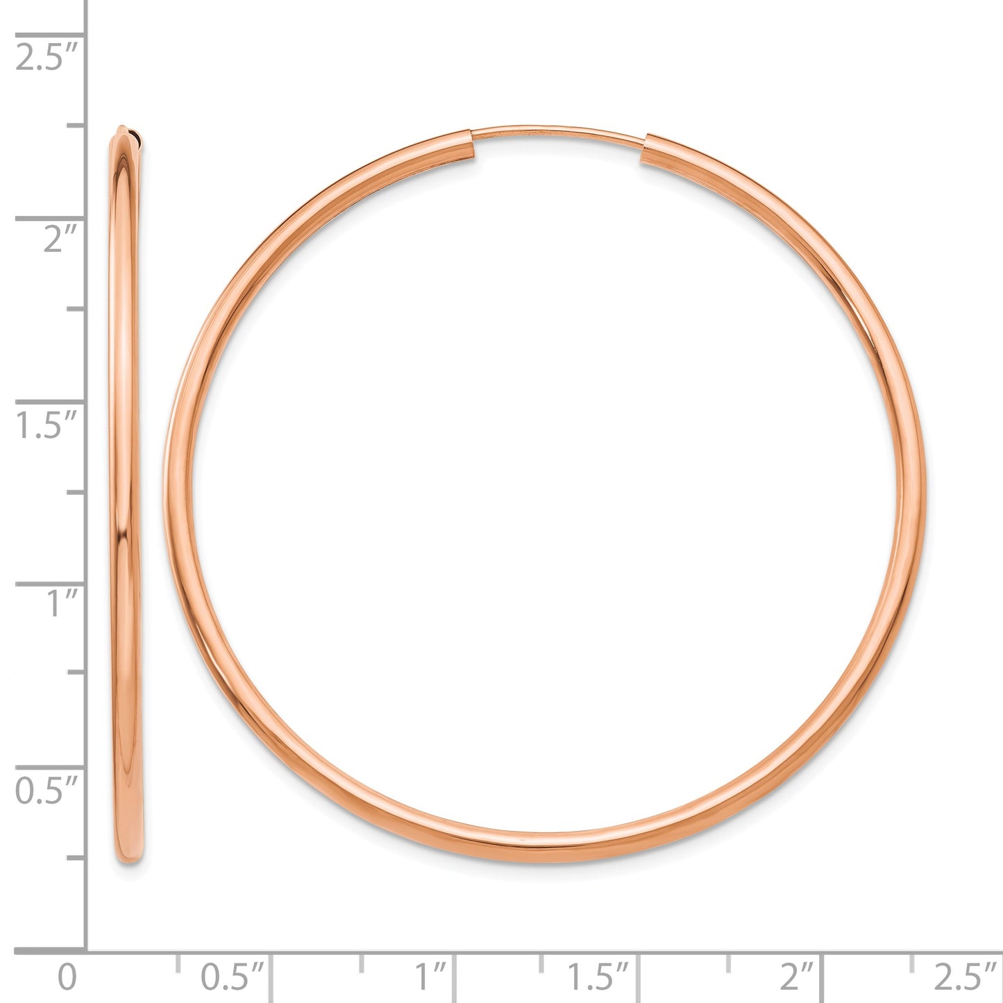 14k Rose Gold 2x50mm Polished Round Endless Hoop Earrings