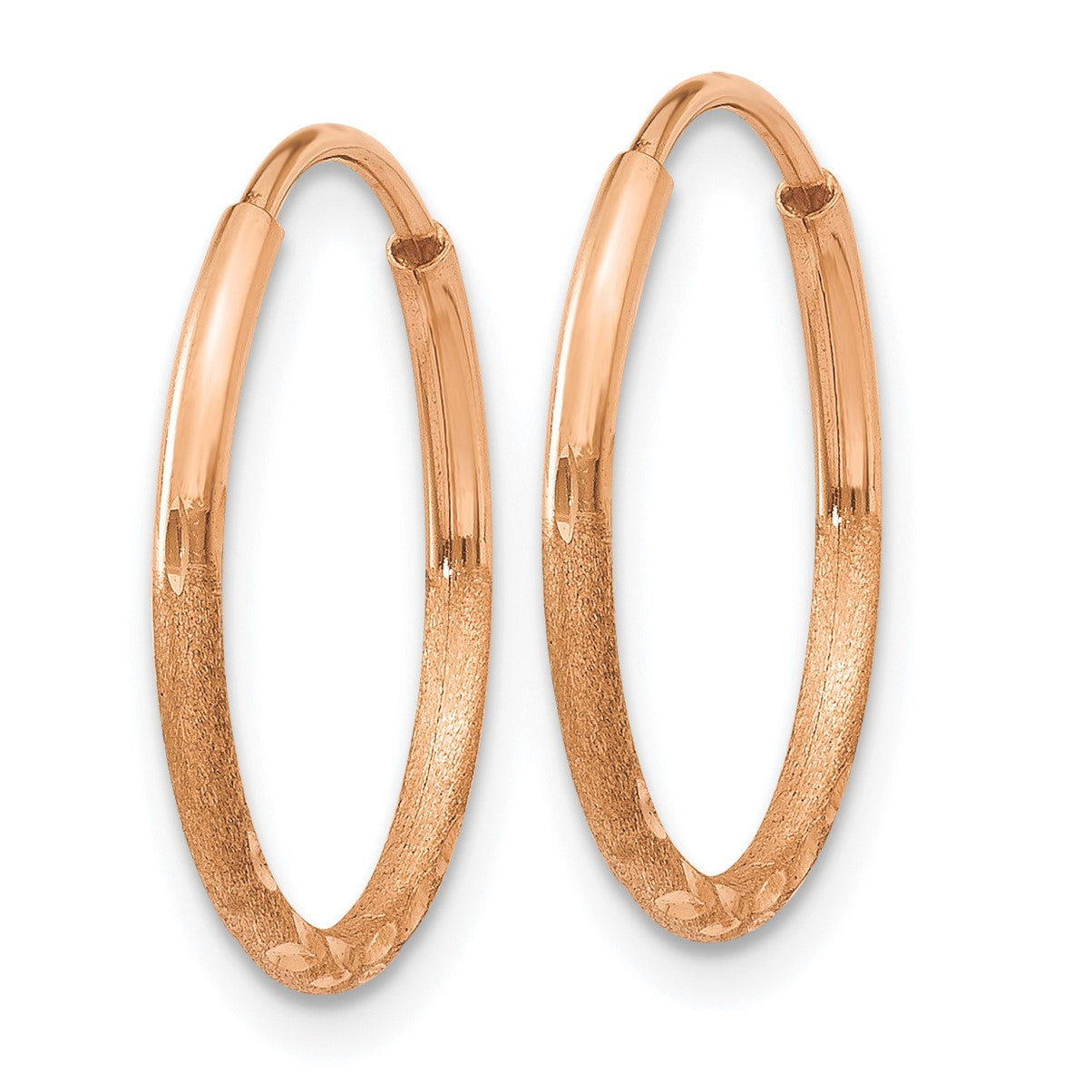 14k Rose Gold 1.2x16mm Diamond-cut Endless Tube Hoop Earrings