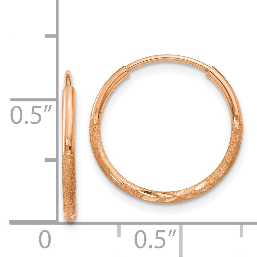 14k Rose Gold 1.2x16mm Diamond-cut Endless Tube Hoop Earrings