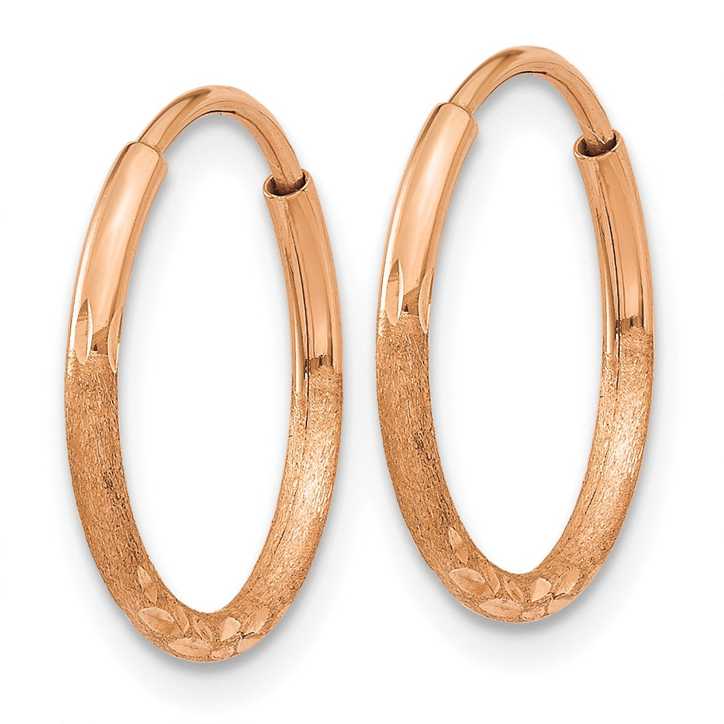14k Rose Gold 1.2x14mm Diamond-cut Endless Tube Hoop Earrings