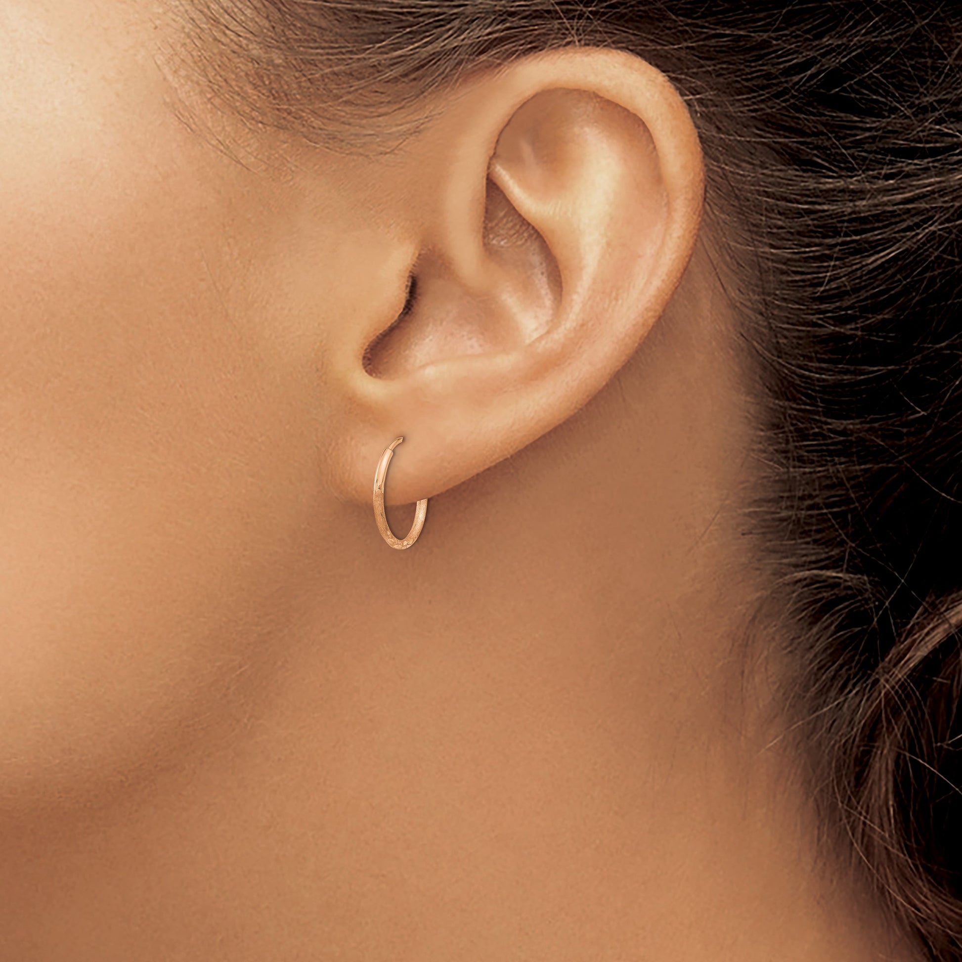14k Rose Gold 1.2x14mm Diamond-cut Endless Tube Hoop Earrings