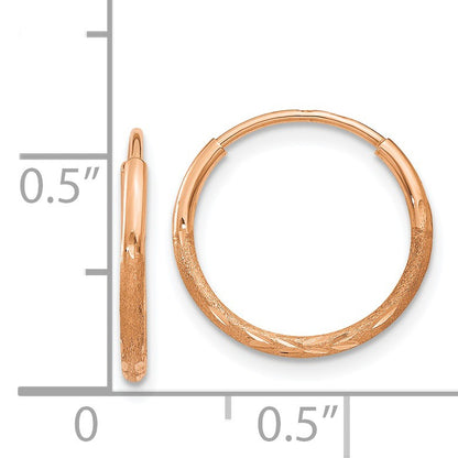 14k Rose Gold 1.2x14mm Diamond-cut Endless Tube Hoop Earrings