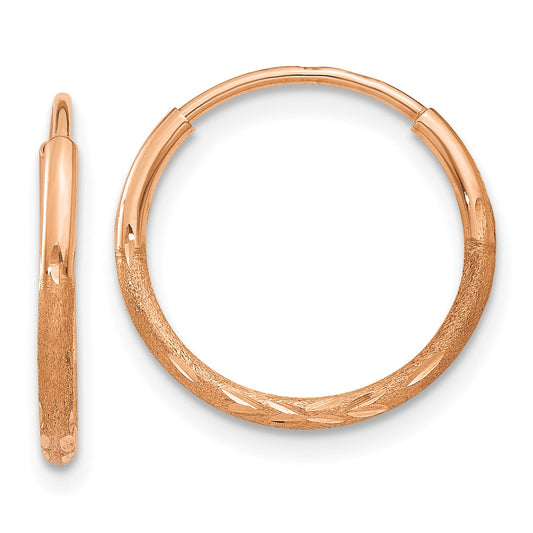 14k Rose Gold 1.2x14mm Diamond-cut Endless Tube Hoop Earrings