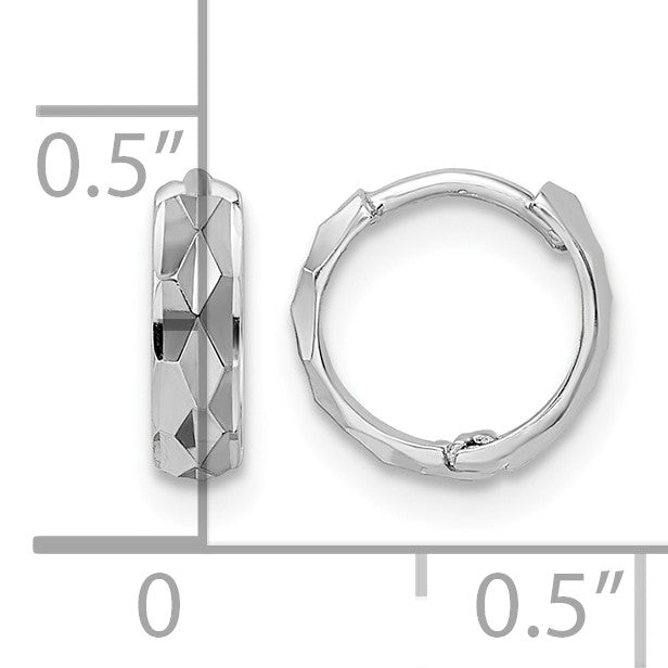 14k White Gold D/C Hinged Hoop Earrings