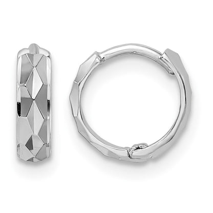 14k White Gold D/C Hinged Hoop Earrings