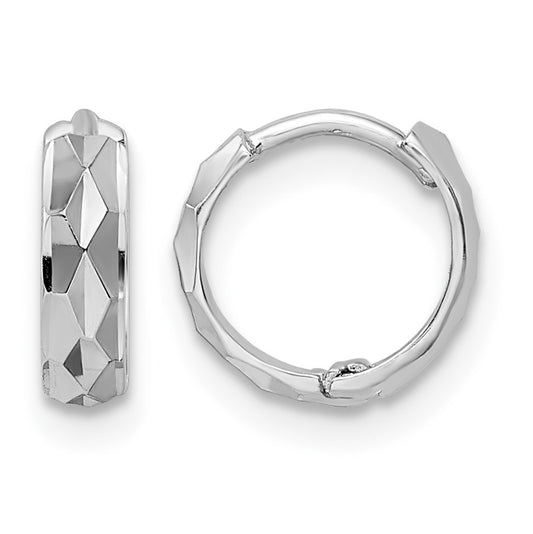 14k White Gold D/C Hinged Hoop Earrings